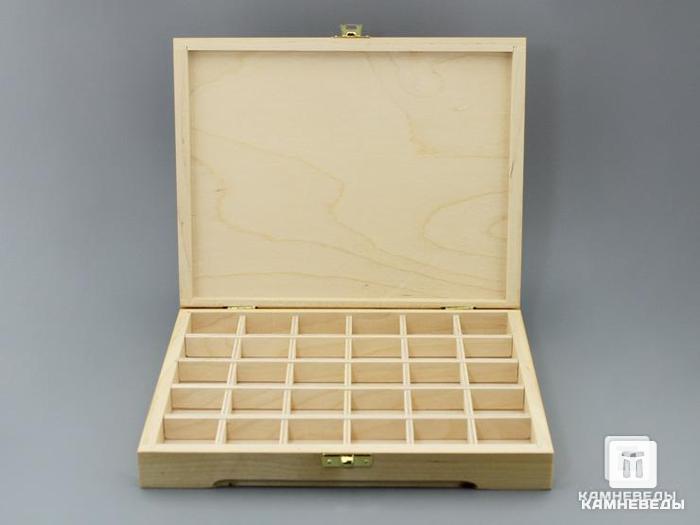 Деревянная коробка для коллекции минералов (30 ячеек), 102-17/2, фото 1