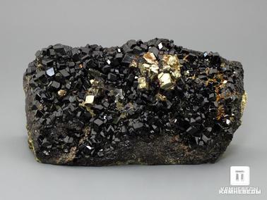 Андрадит, Меланит (чёрный гранат), Пирит, Гранат. Андрадит (меланит) с пиритом, 13,7х7,5х4,3 см