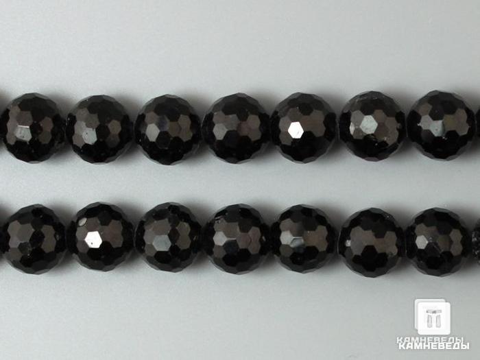 Бусины из шерла (чёрного турмалина), огранка, 48 шт. на нитке, 8 мм, 7-68/1, фото 1