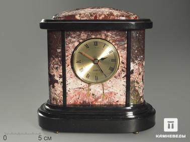 Яшма, Долерит. Настольные часы из яшмы и долерита, 18,5х18х10 см