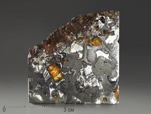 Метеориты, Оливин, Хромит. Метеорит «Сеймчан» с оливином и хромитом, пластина 4,8х4,7х0,2 см (25,3 г)