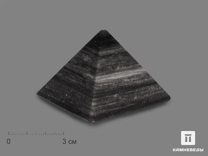 Пирамида из серебристого обсидиана, 6х6х4,3 см, 17950, фото 1