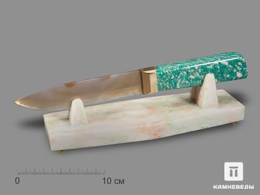 Агат, Амазонит. Сувенирный нож из серого агата и амазонита, 25,8х7,1х7,6 см