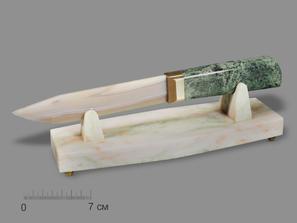 Агат, Серпентинит. Сувенирный нож из серого агата и серпентинита, 25,5х8х7,2 см