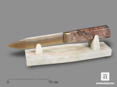 Агат, Яшма. Сувенирный нож из серого агата и яшмы, 26х7,5х7 см