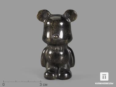 Обсидиан. Медведь «Bearbrick» из золотистого обсидиана, 5,8х3х2,8 см