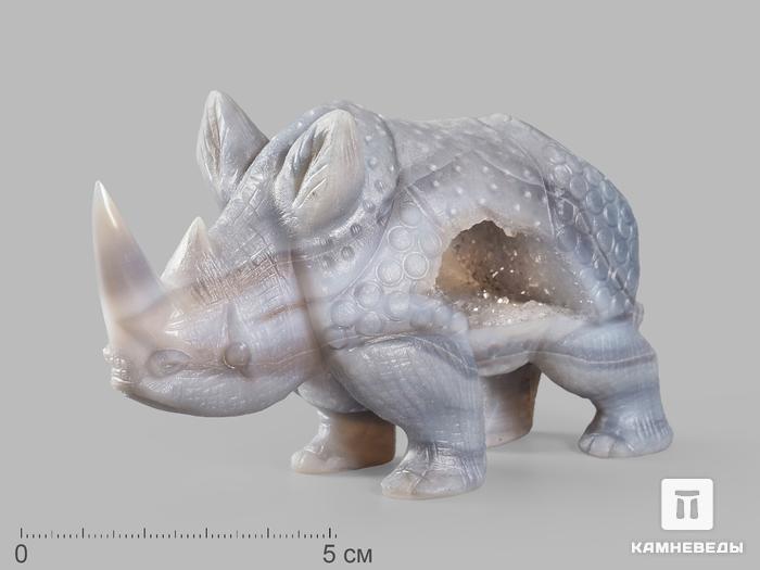 Носорог из агата с жеодой кварца, 10х5,7х3,5 см, 22371, фото 1