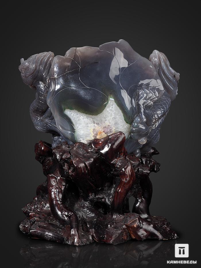 Дракон из агата с жеодой аметиста на подставке, 26,5х24х16 см, 22398, фото 2