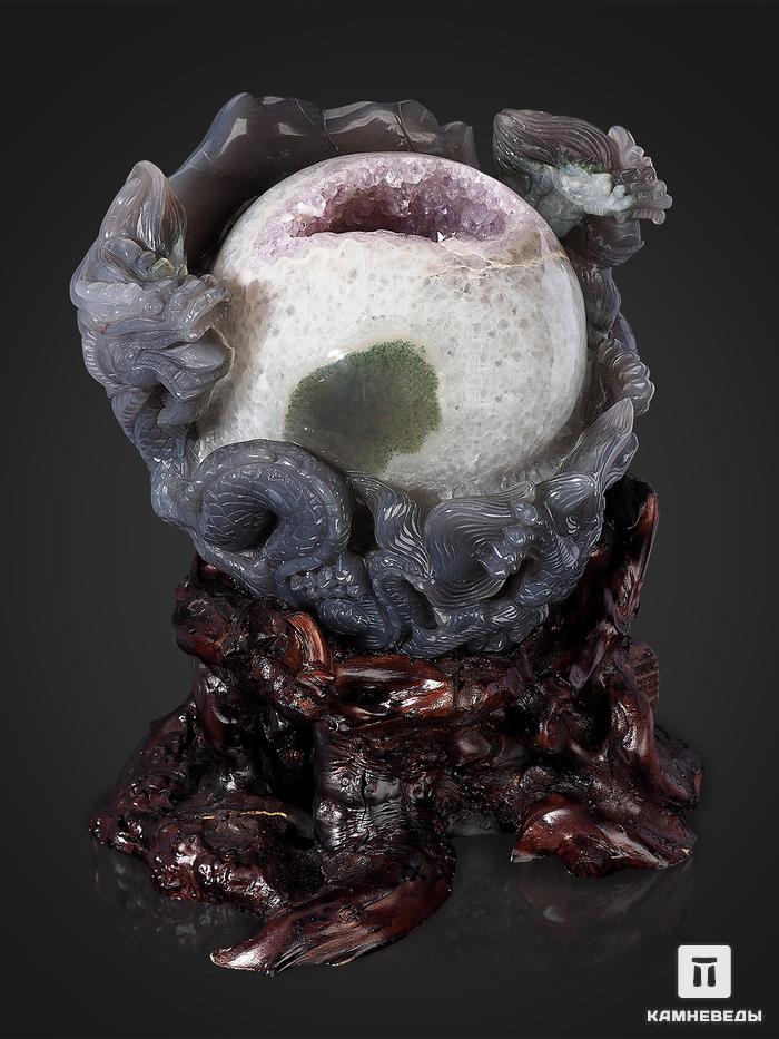 Дракон из агата с жеодой аметиста на подставке, 26,5х24х16 см, 22398, фото 1
