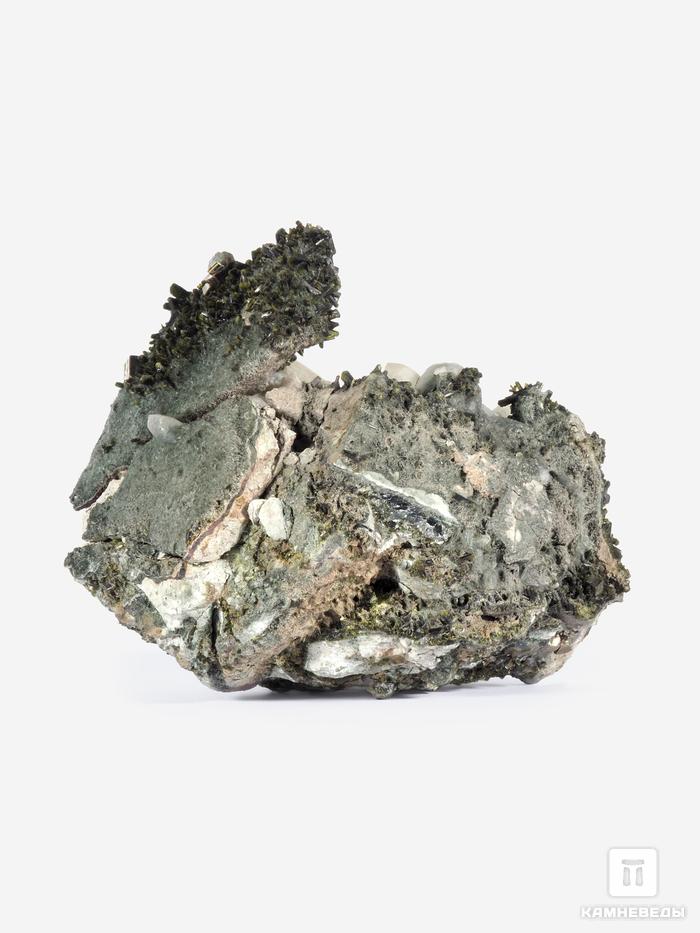 Эпидот с кальцитом, пиритом и актинолитом (биссолитом), 10х9,7х9,5 см, 26526, фото 3