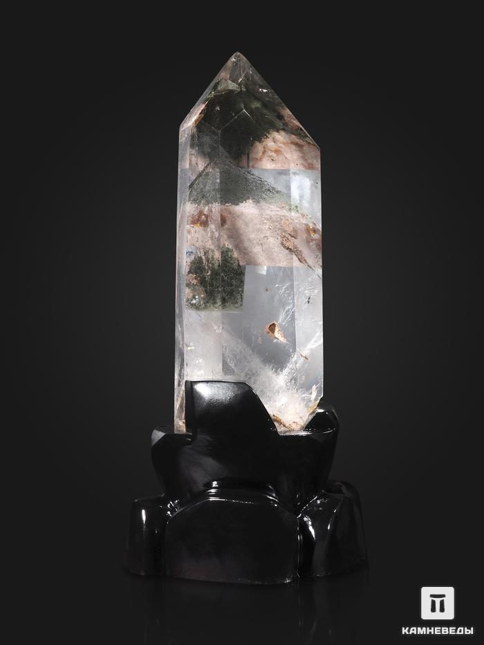 Горный хрусталь с фантомом, приполированный кристалл на деревянной подставке 30,5х13,5х12 см, 27328, фото 1