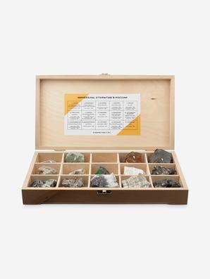 Коллекция «Минералы, открытые в России» в деревянной коробке (15 образцов)