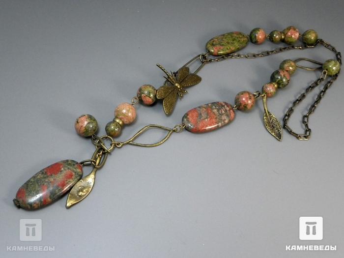 Комплект бусы и браслет с унакитом, 46-90/5, фото 3