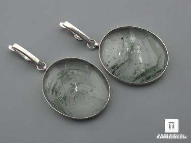 Горный хрусталь, Кварц, Хлориты. Серьги с хлоритом и горным хрусталём (кварцем) с фантомом