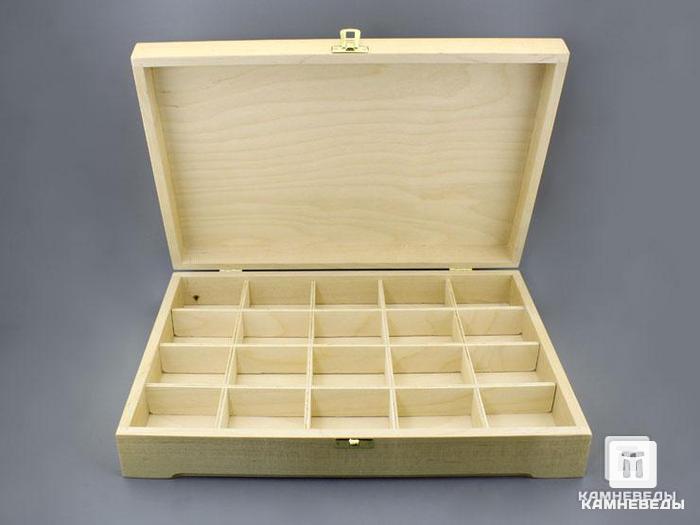 Деревянная коробка для камней и минералов коллекции (20 ячеек), 102-17, фото 1