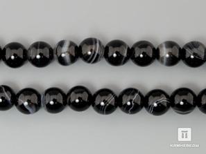 Бусины из чёрного агата (чёрный оникс), 61-65 шт. на нитке, 6-7 мм