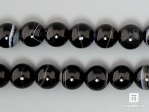 Бусины из чёрного агата (чёрного оникса), 37-39 шт. на нитке, 10-11 мм