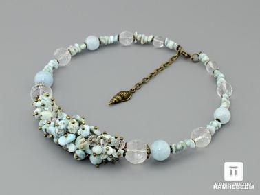 Аквамарин (голубой берилл), Ларимар, Горный хрусталь, Кварц. Колье «Талая вода» с ларимаром, горным хрусталём (кварцем) и аквамарином