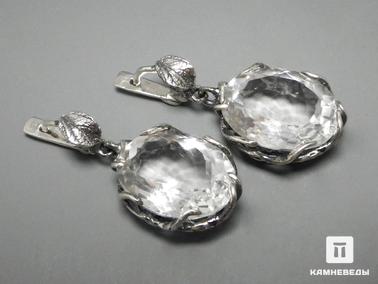 Горный хрусталь, Кварц. Серьги с горным хрусталём (кварцем), огранка