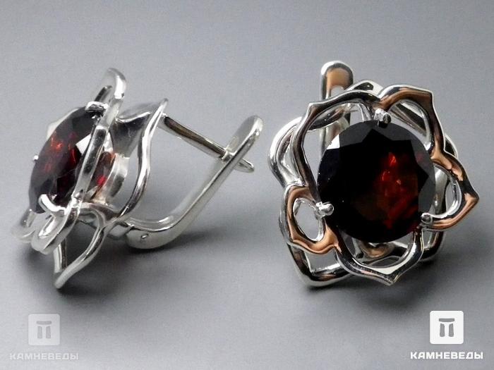 Серьги «Роза» из альмандина (граната), огранка, 41-119/7, фото 4