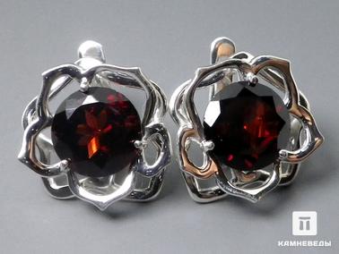 Альмандин, Гранат. Серьги «Роза» из альмандина (граната), огранка