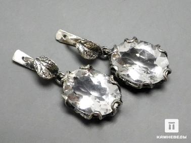 Горный хрусталь, Кварц. Серьги с горным хрусталём (кварцем), огранка