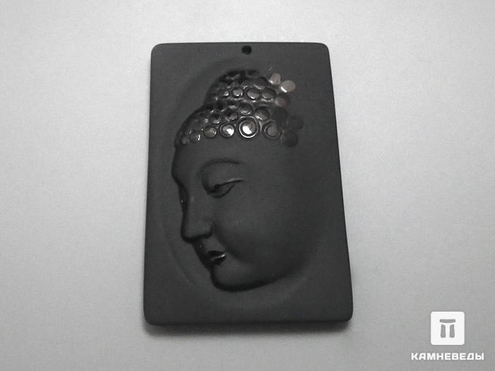 Камея «Лицо Будды» из обсидиана, 5,2х3,8х0,8 см, 23-64/15, фото 1