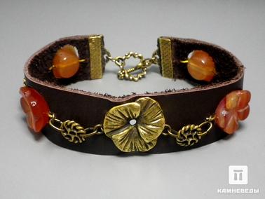 Сердолик. Браслет с сердоликом из кожи
