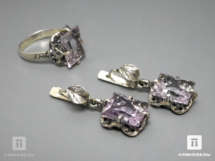 Комплект с аметистом, кольцо и серьги, 45-42/3, фото 2