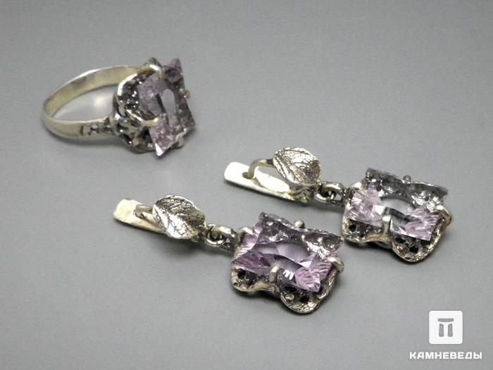 Комплект с аметистом, кольцо и серьги, 45-42/3, фото 1