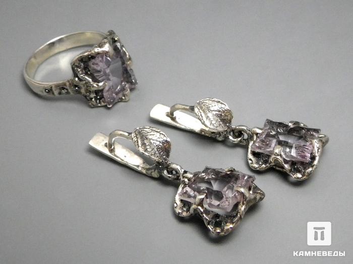 Комплект с аметистом, кольцо и серьги, 45-42/4, фото 1