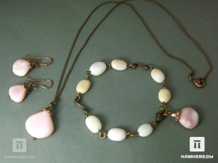 Комплект: подвеска, браслет и серьги с опалом розовым, 3-70, фото 1