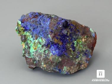Азурит, Малахит. Азурит с малахитом на породе, 4,1х3,2х2,7 см