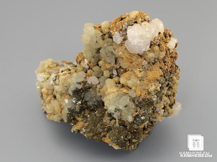 Скипетровидные кристаллы кварца с кальцитом и пиритом на породе, 12х9,5х9,4 см, 10-70/54, фото 2