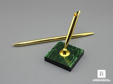 Габбро. Ручка с подставкой из малахита и габбро, 5х5х1,2 см
