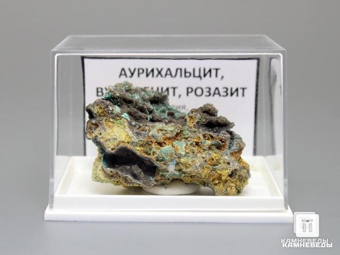 Аурихальцит с вульфенитом и розазитом, 4,2х3,4х2,6 см, 10-288/14, фото 2