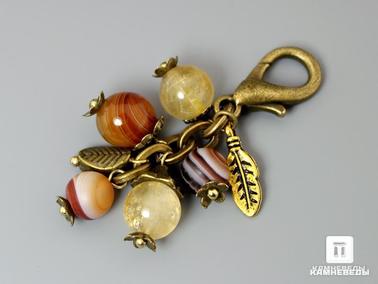 Агат, Цитрин, Волосатик. Брелок для ключей с агатом, цитрином и волосатиком