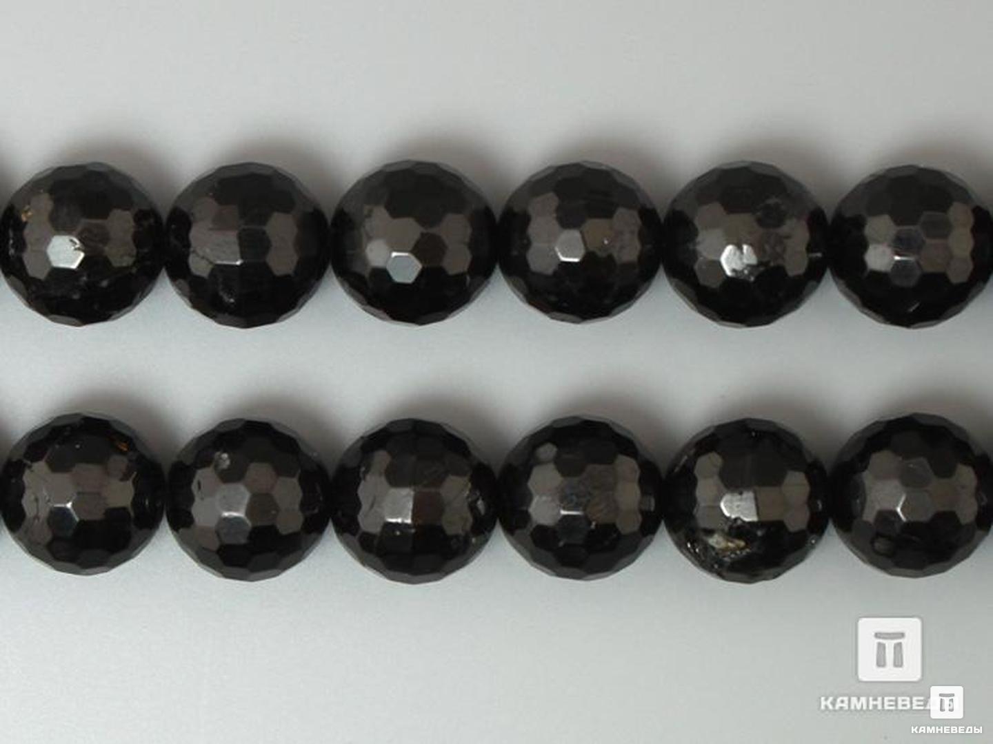 Бусины из шерла (чёрного турмалина), огранка, 39 шт. на нитке,10-11 мм