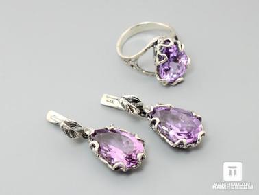 Аметист. Комплект: кольцо и серьги с аметистом, огранка