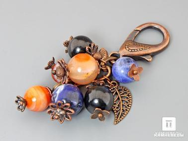 Гагат, Содалит, Сердолик. Брелок для ключей с сердоликом, содалитом и гагатом