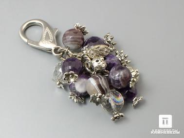 Агат, Аметист, Горный хрусталь, Кварц. Брелок для ключей с аметистом, агатом и горным хрусталём (кварцем)