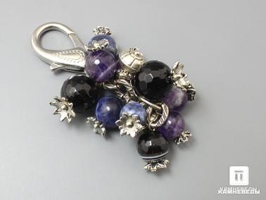 Агат, Аметист, Содалит. Брелок для ключей с аметистом, чёрным агатом и содалитом