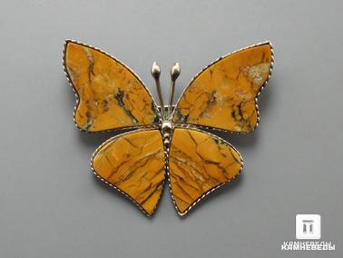 Яшма. Брошь «Бабочка» с яшмой желтой, 3,8х3,3х0,3 см