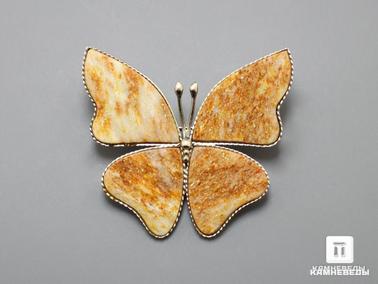 Авантюрин. Брошь «Бабочка» с авантюрином, 4,1х3,7х0,2 см