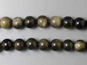 Бусины из обсидиана золотистого, 36-40 шт. на нитке, 10-11 мм