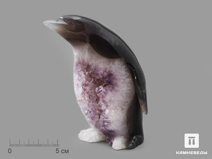 Пингвин из агата с жеодой аметиста, 12,5х10,5х8,5 см, 23-181/4, фото 1