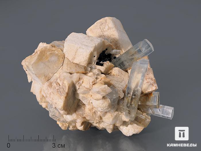 Аквамарин (голубой берилл), кристаллы на полевом шпате 10,5х8х7,5 см, 10-29/30, фото 1