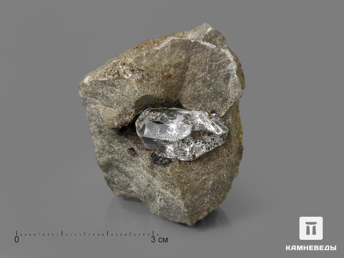 Херкимерский алмаз в породе (двухголовый кристалл горного хрусталя), 3,8х3,5х3,5 см, 10-180/12, фото 1