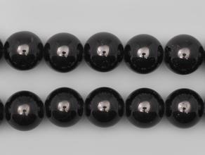 Бусины из шерла (чёрного турмалина), 38 шт. на нитке, 10-11 мм