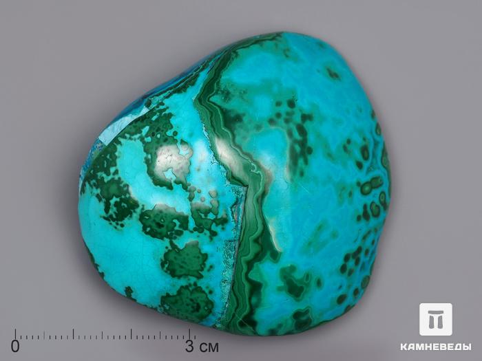 Хризоколла с малахитом, полированная галька 5,6х5х2,2 см, 12-116/23, фото 1